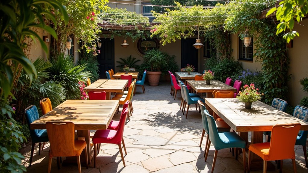 eclectic outdoor dining tables