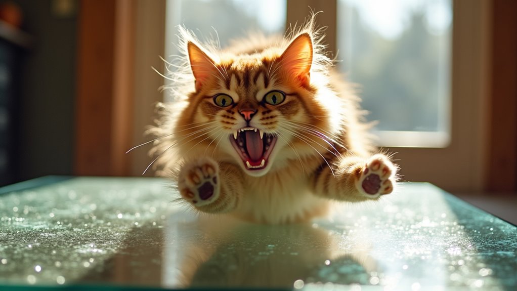 comical cats on glass