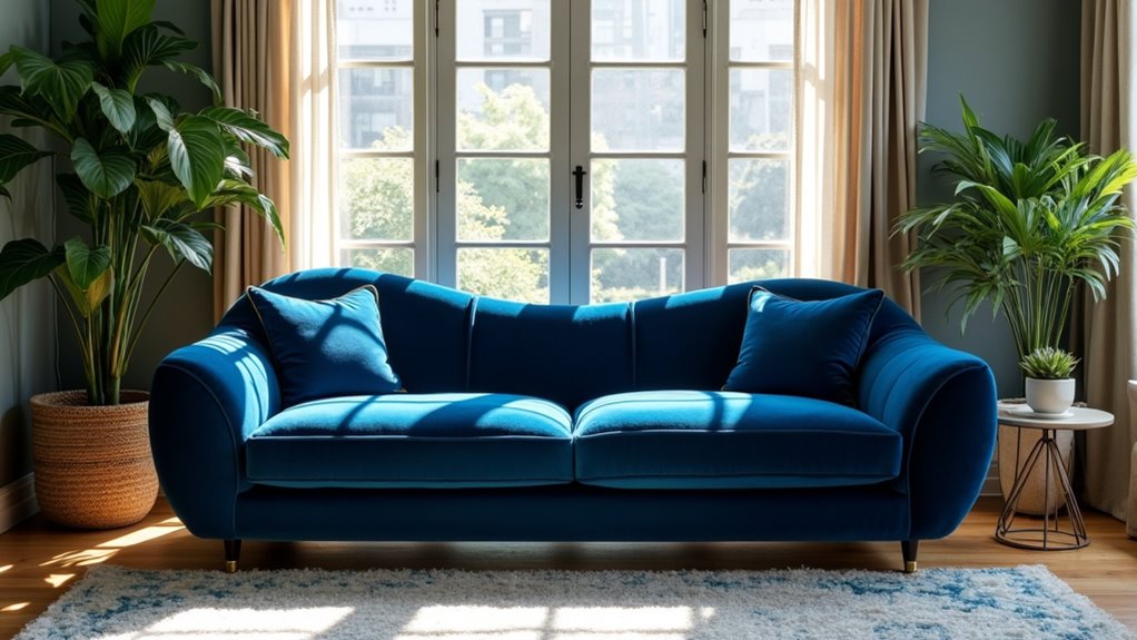 elegant blue velvet sofa