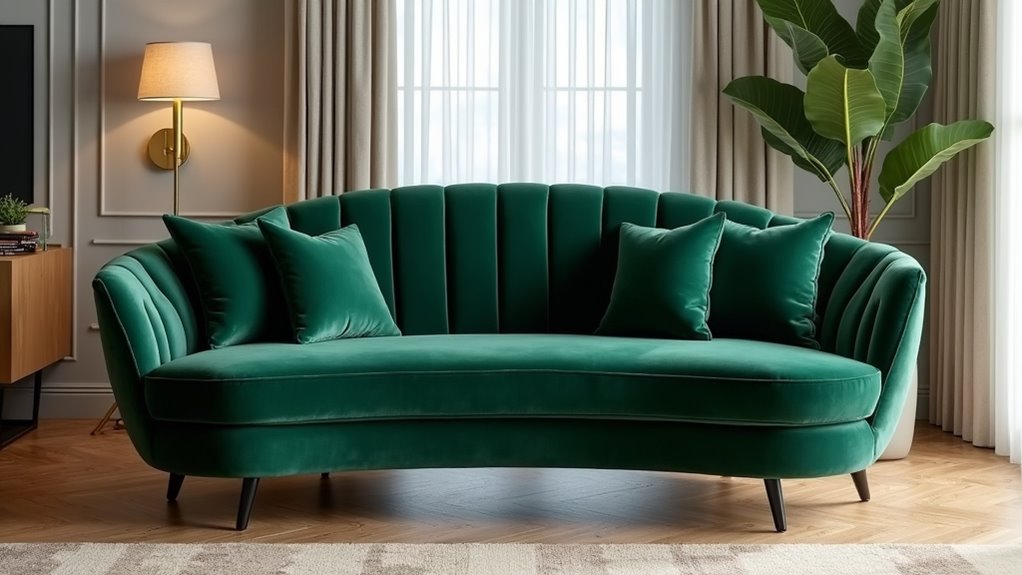 elegant velvet curved couch