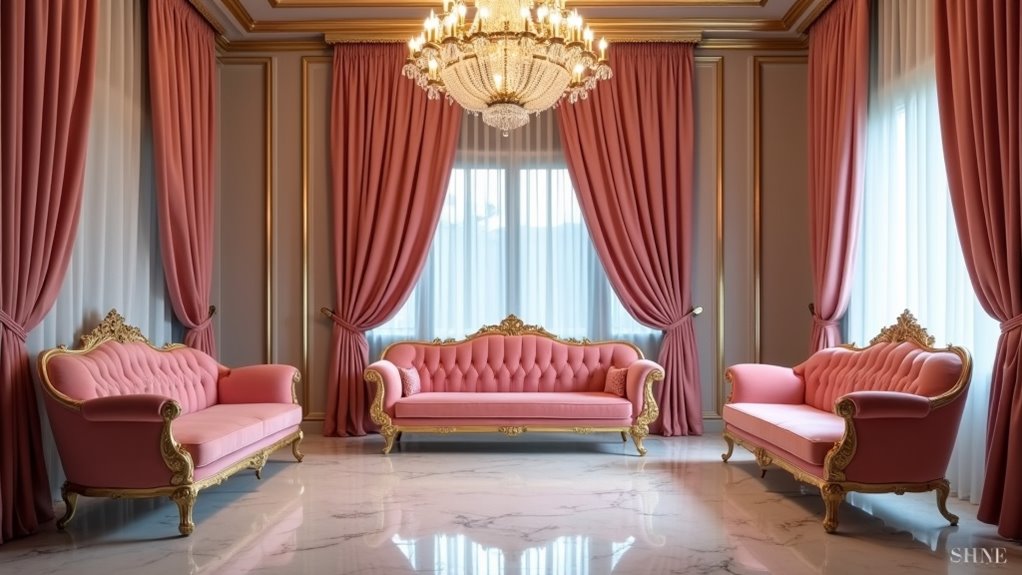 glamorous art deco pink sofas