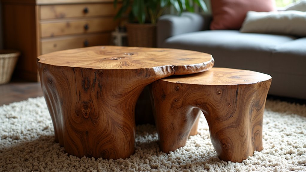 hand carved artisan nesting tables