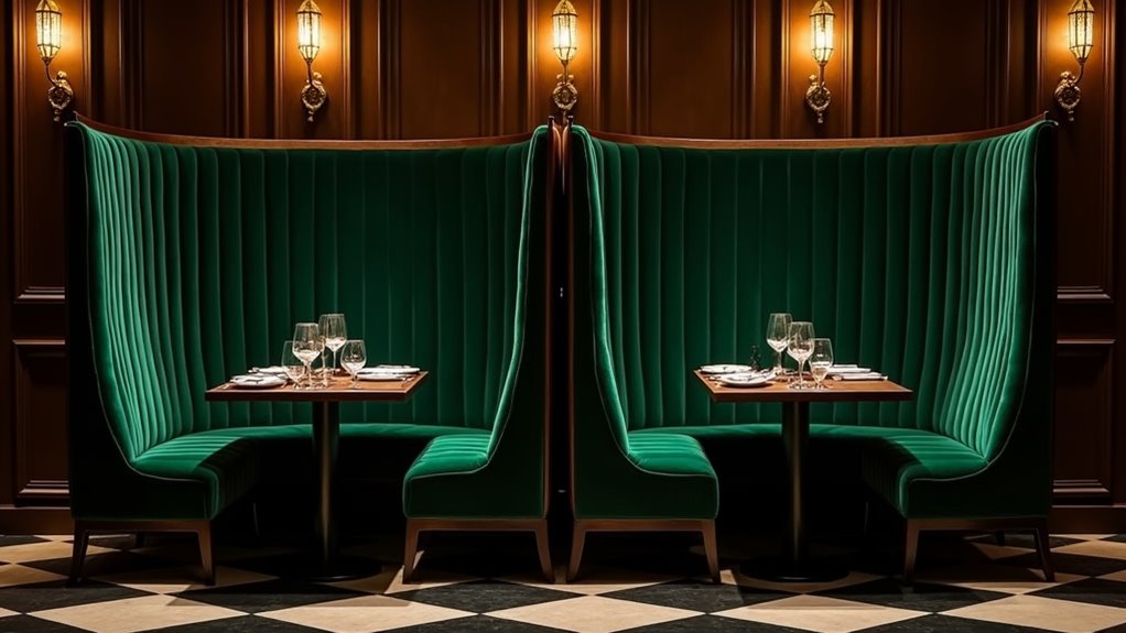 intimate dining with high back sofas