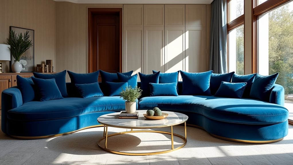 luxurious blue velvet sectional