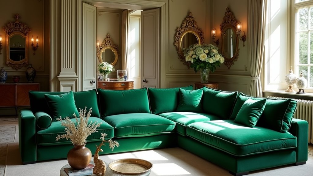 luxurious emerald green sofas