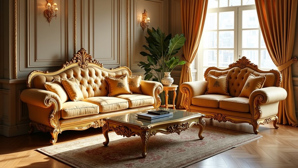 luxurious handcrafted golden sofa