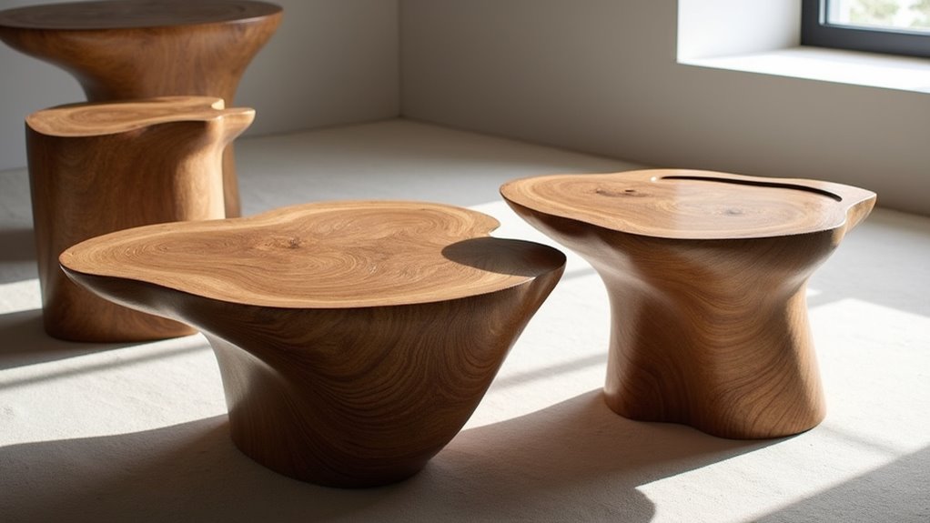 sculptural oak coffee tables