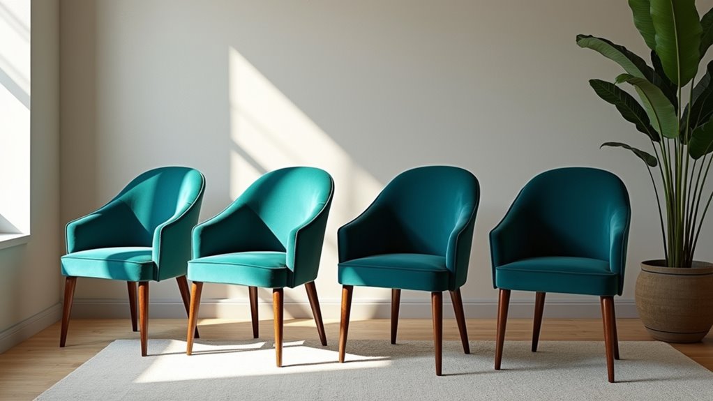 teal velvet mid century dining chairs