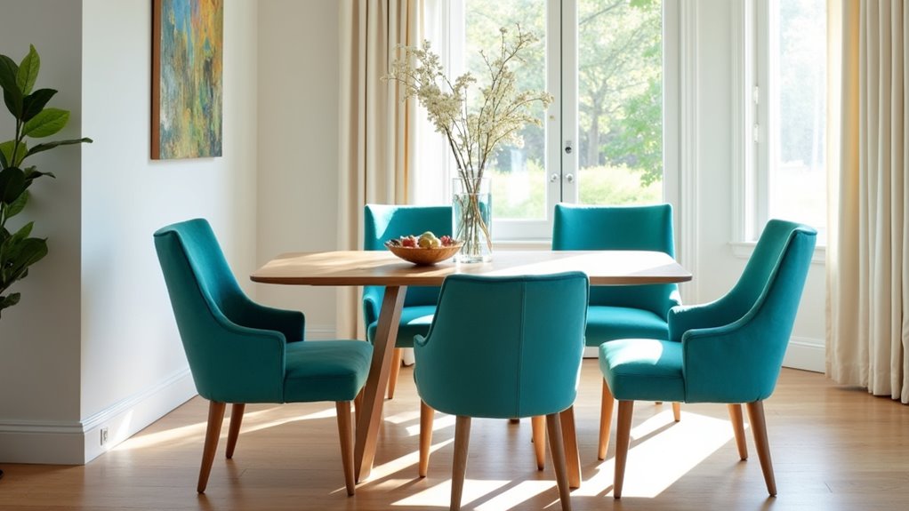 vibrant aqua mid century chairs