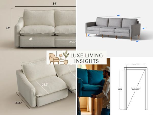 measuring a loveseat arm-to-arm width in inches with a tape measure across the front