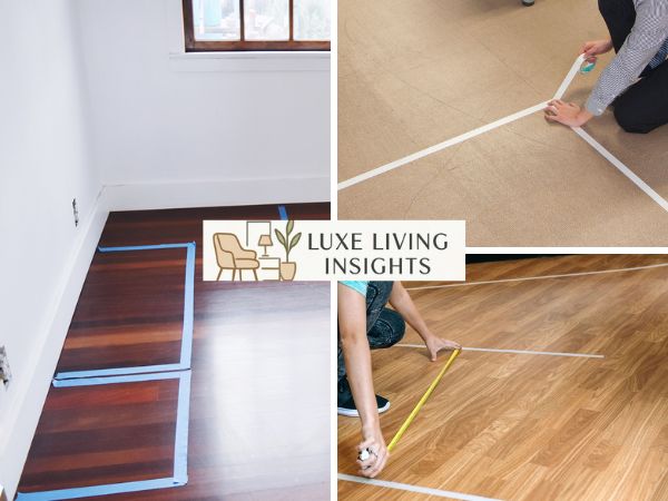 using painters tape on floor to simulate furniture size and turning space